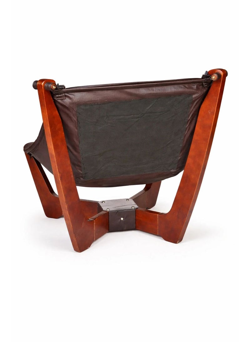 Xpert Modern Wooden Lounge Chair with Leather Sling Seat – Brown | 78 × 78 cm - Image 1